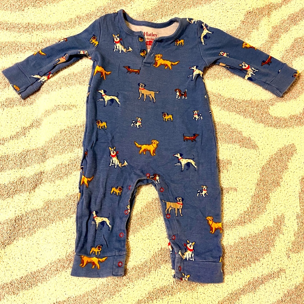 Hatley Blue Puppy/Dog Print Baby Boy Romper, Size 12-18M, EUC, With Buttons
